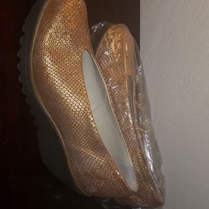 Fly London Gold Leather Yaz Wedge